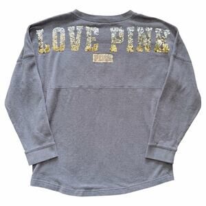 Victoria's Secret PINK Sequin Bling Varsity Crewneck Sweatshirt Size Large